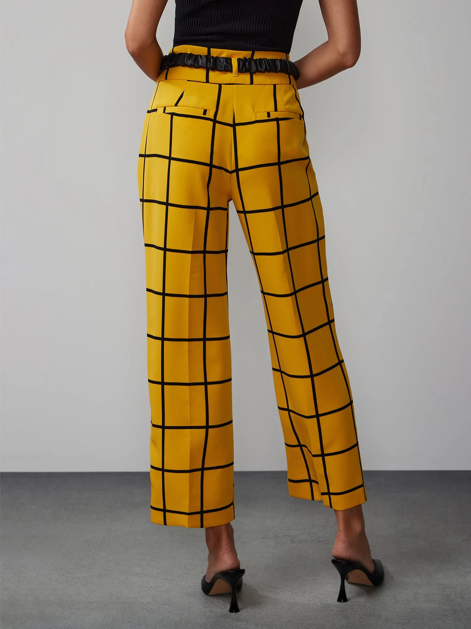 Windowpane Check Straight Leg Pant