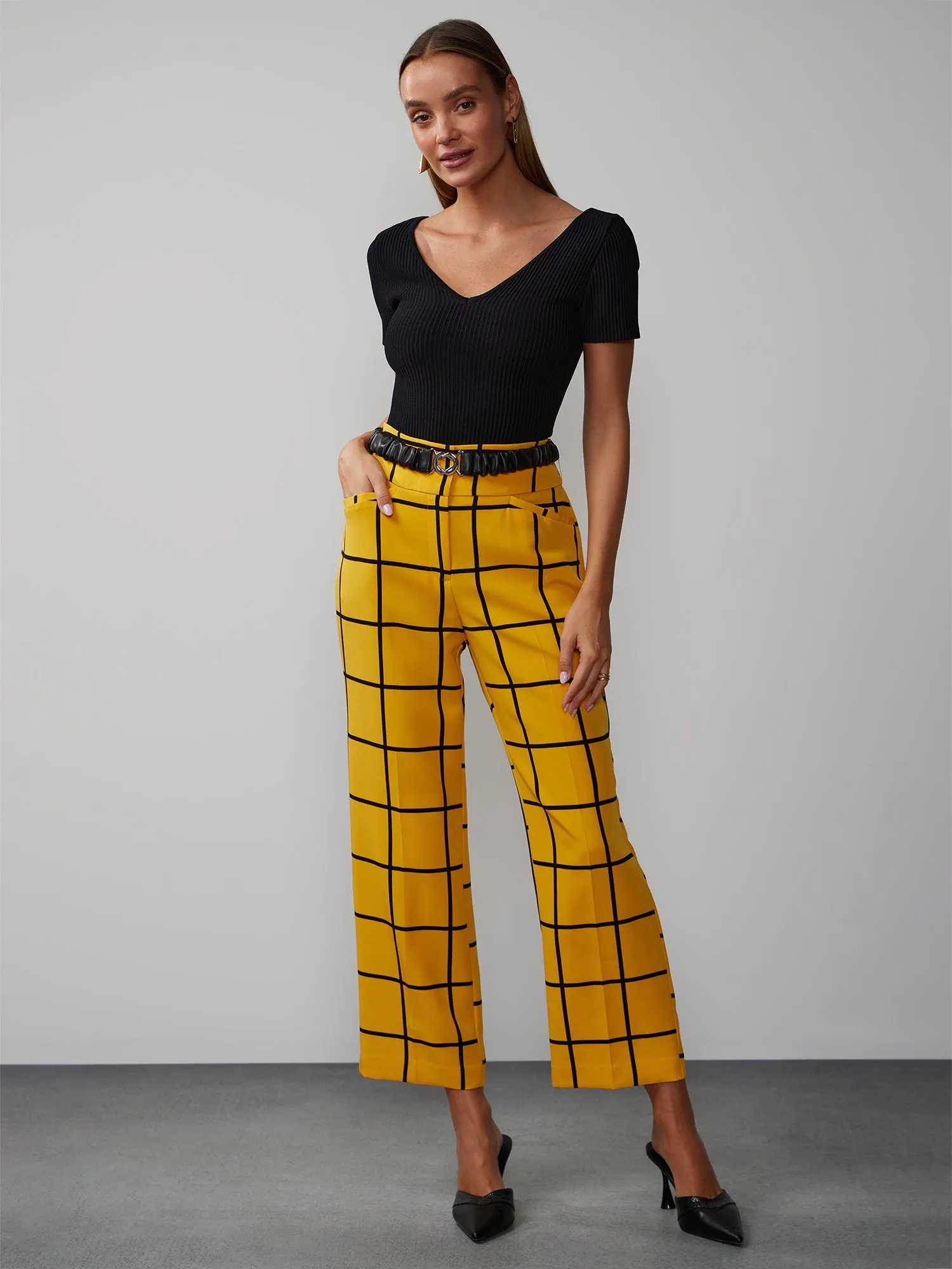 Windowpane Check Straight Leg Pant