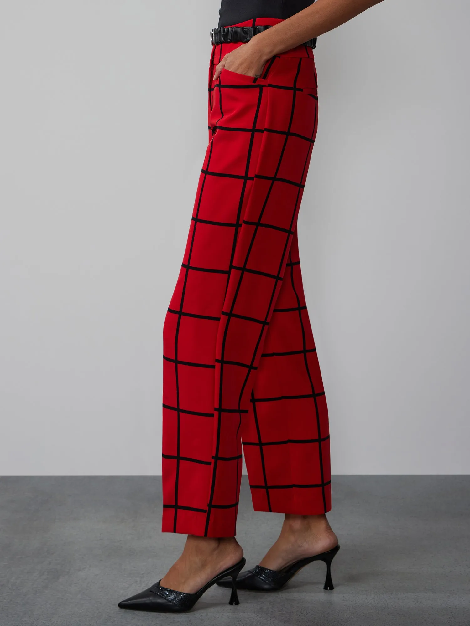 Windowpane Check Straight Leg Pant