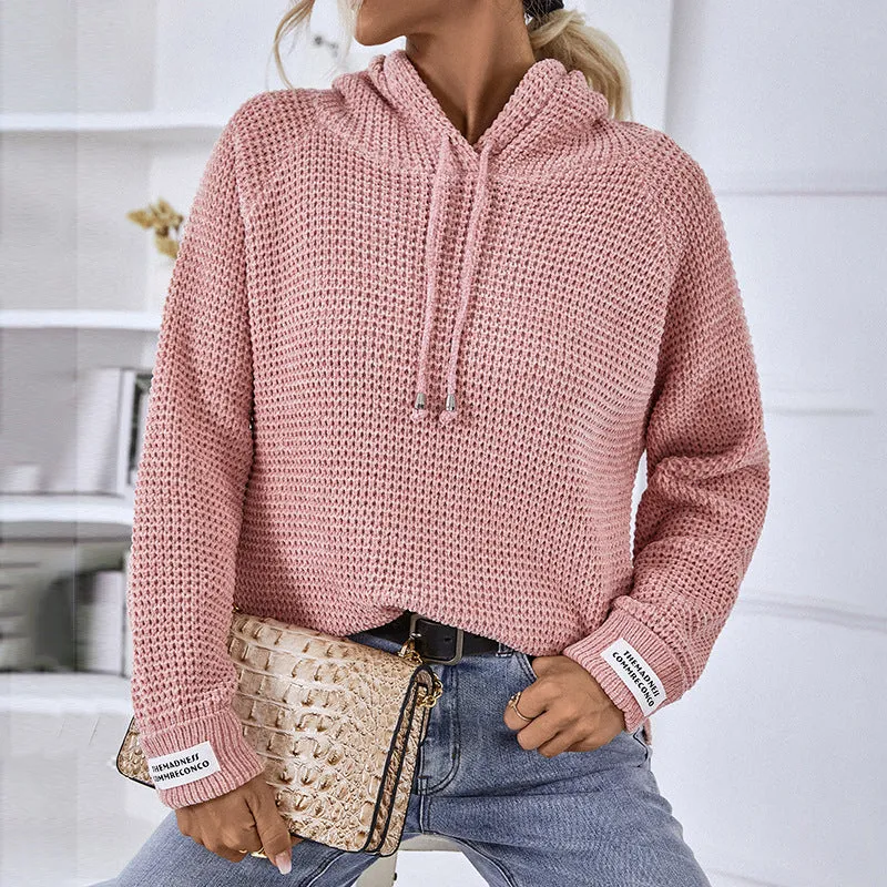 Women Sweaters Kniting Pullover Plain Hoods