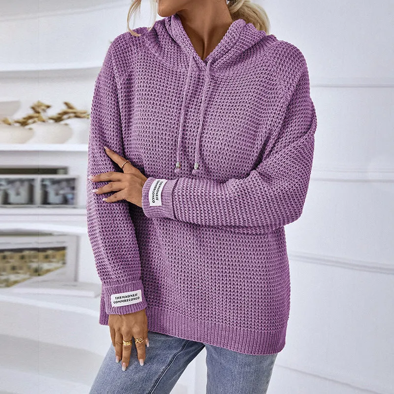 Women Sweaters Kniting Pullover Plain Hoods