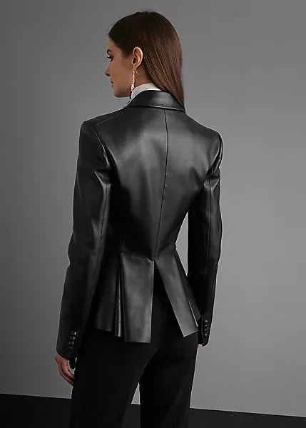 Women’s Black Sheepskin Leather Tuxedo Blazer