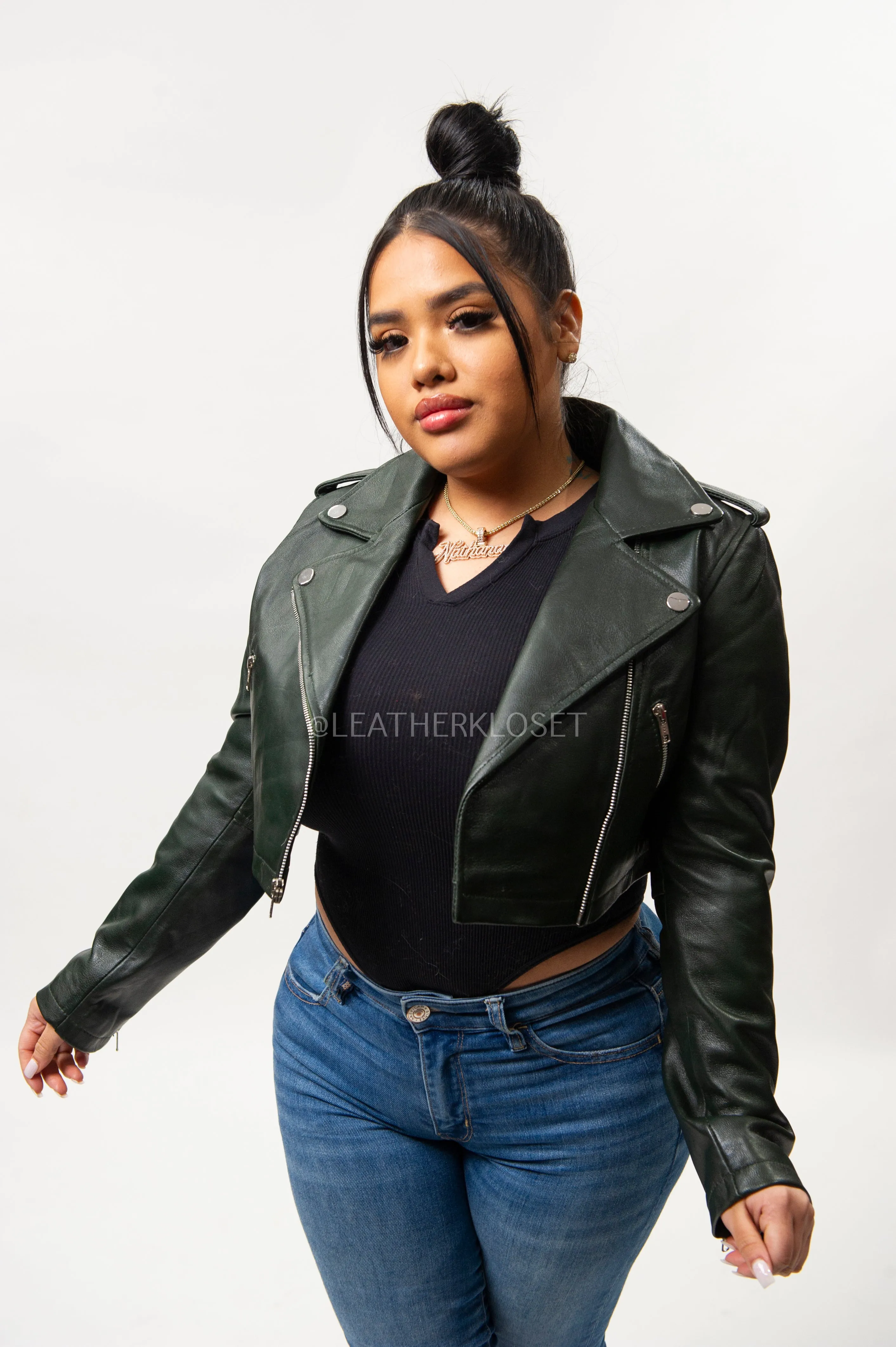 Women's Classic Crop Biker Forest Green [SLIM FIT]