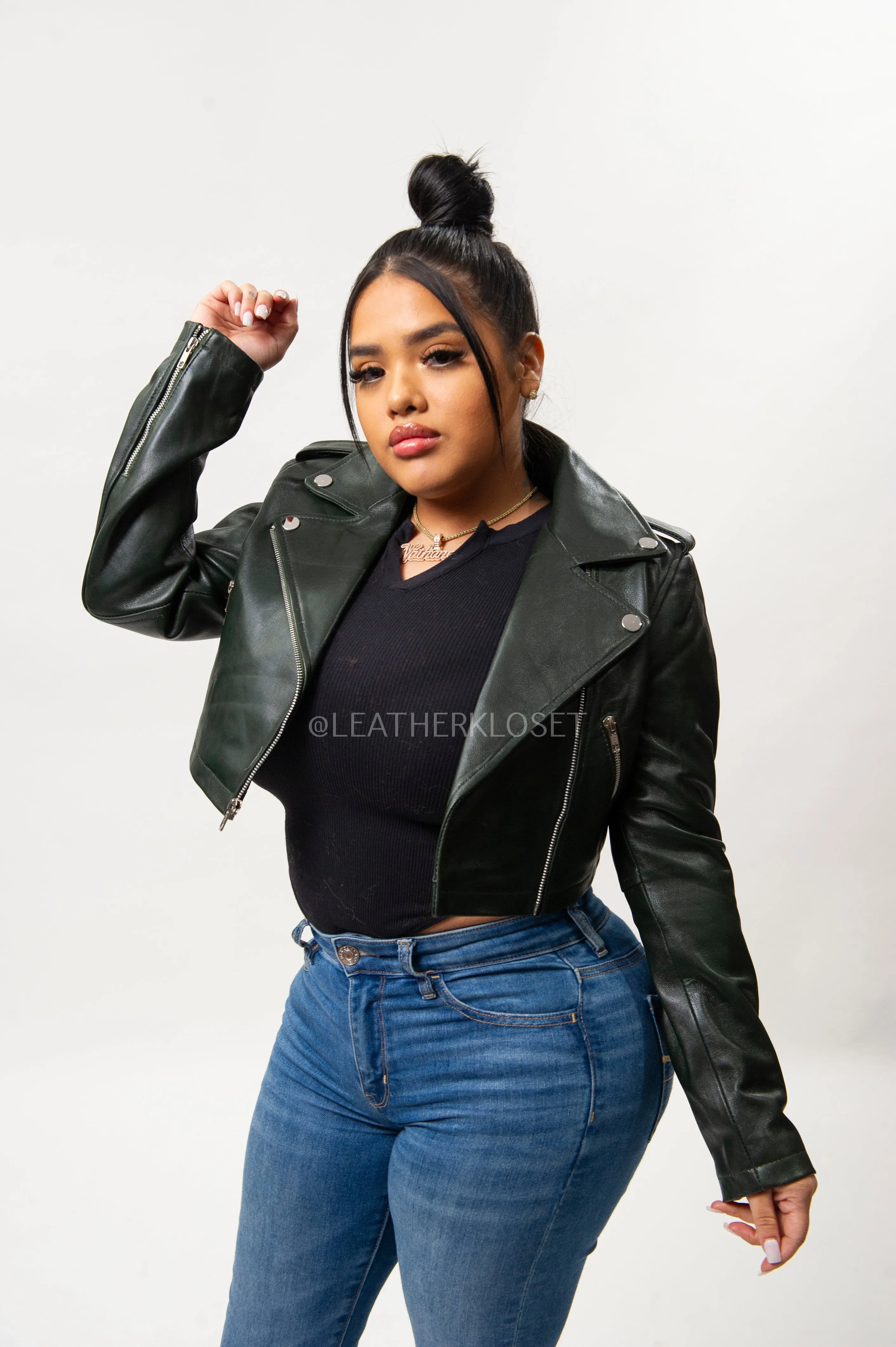 Women's Classic Crop Biker Forest Green [SLIM FIT]