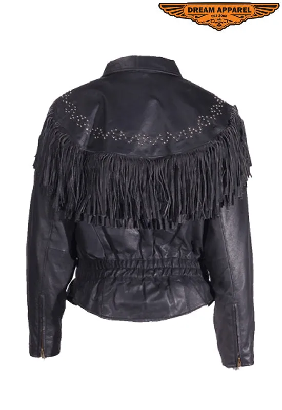 Women's Leather Jacket With Zipper Cuffs & Classic Collar