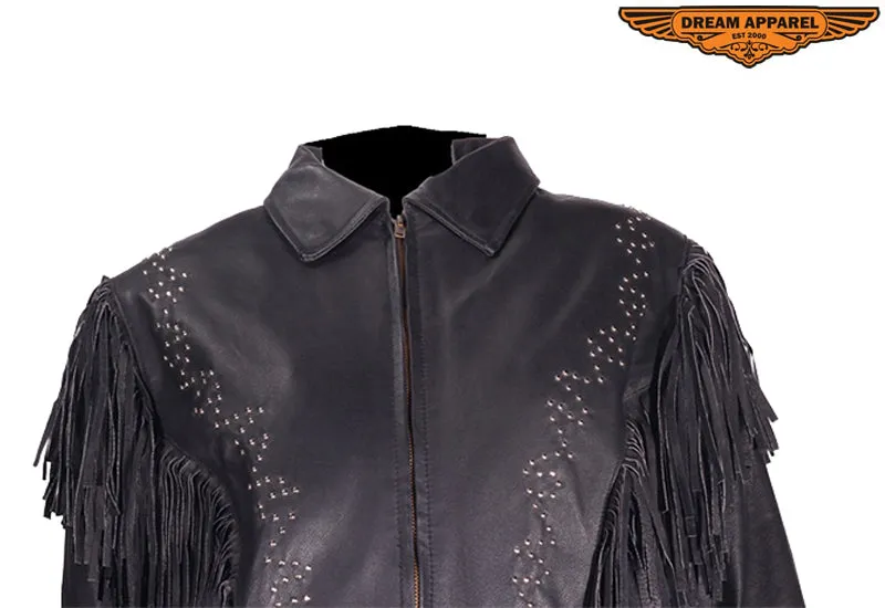 Women's Leather Jacket With Zipper Cuffs & Classic Collar