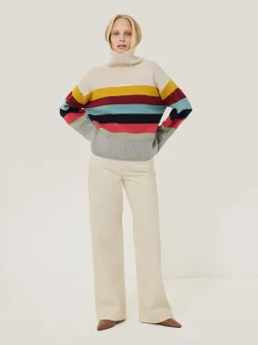 Wool Multi Stripe Turtleneck | Grey