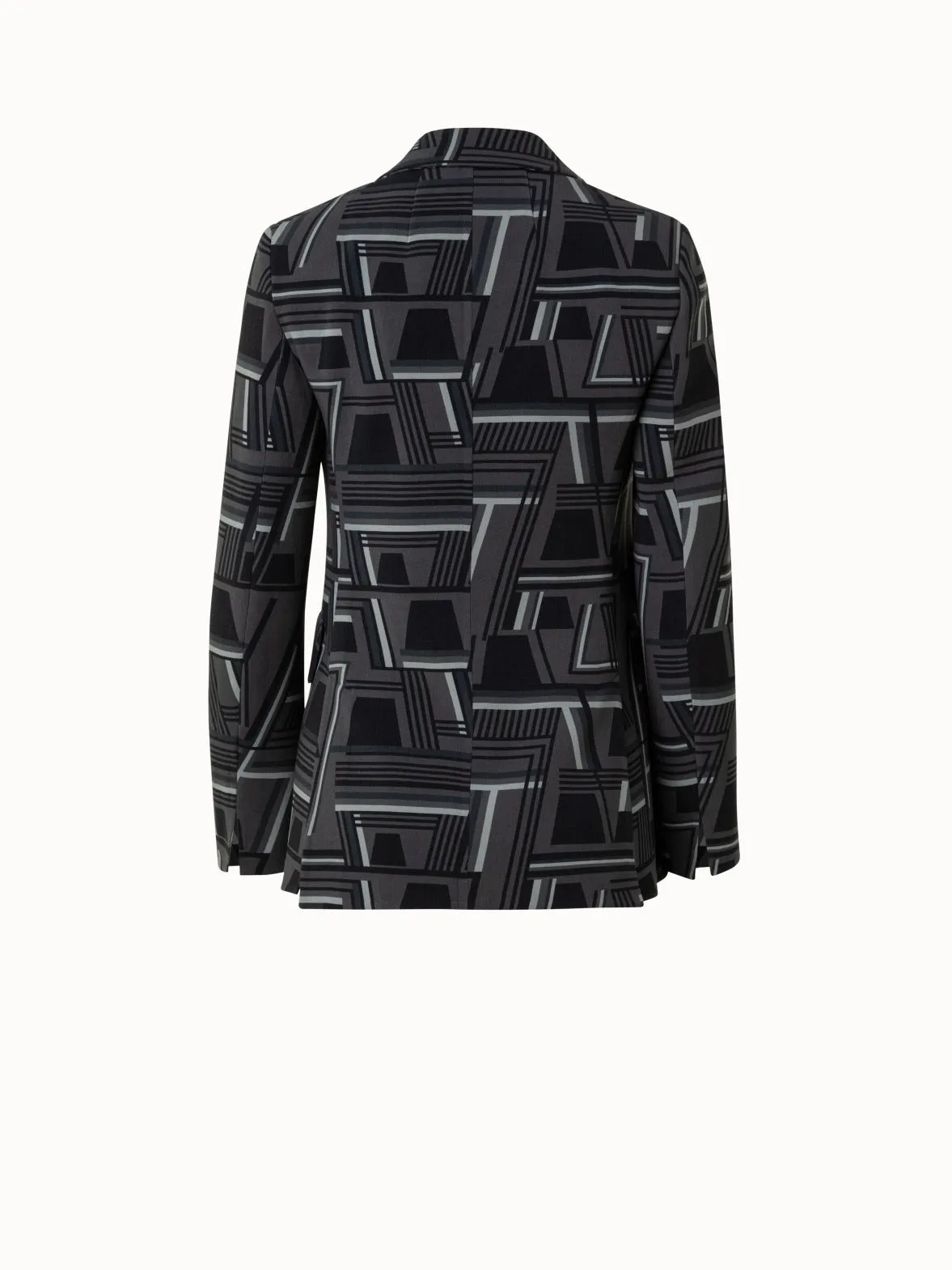 Wool Stretch Crêpe Jacket with Zig Zag Trapezoid Print