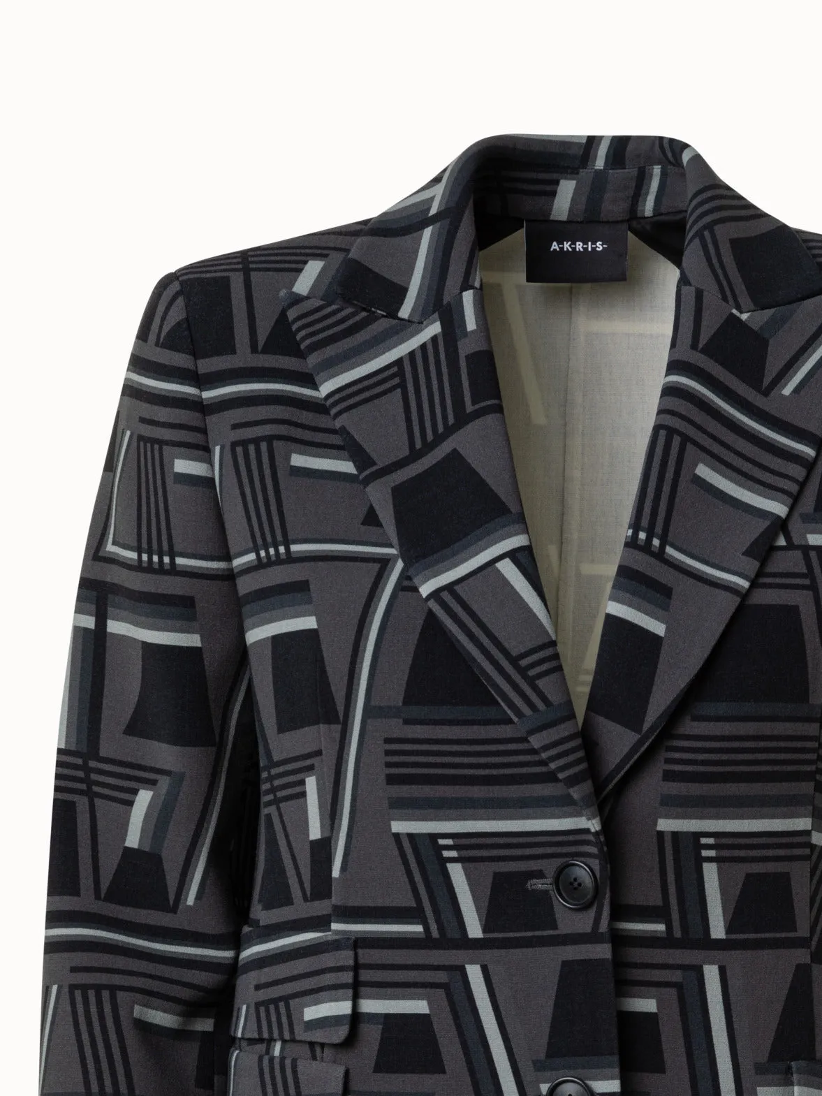 Wool Stretch Crêpe Jacket with Zig Zag Trapezoid Print