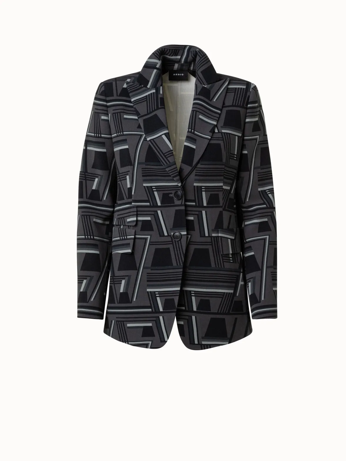 Wool Stretch Crêpe Jacket with Zig Zag Trapezoid Print