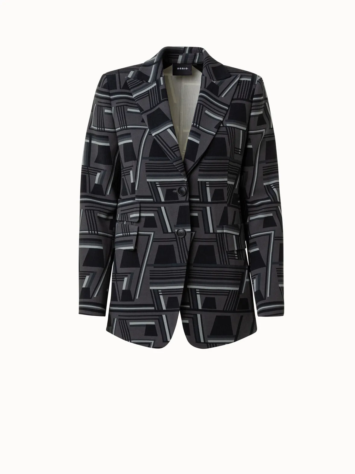 Wool Stretch Crêpe Jacket with Zig Zag Trapezoid Print