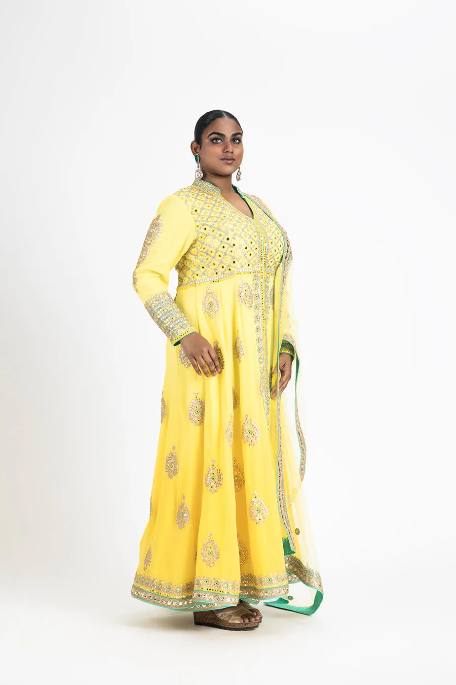 YELLOW OMBRE GEORGETTE KALIDAR JACKET AND SHARARA SET