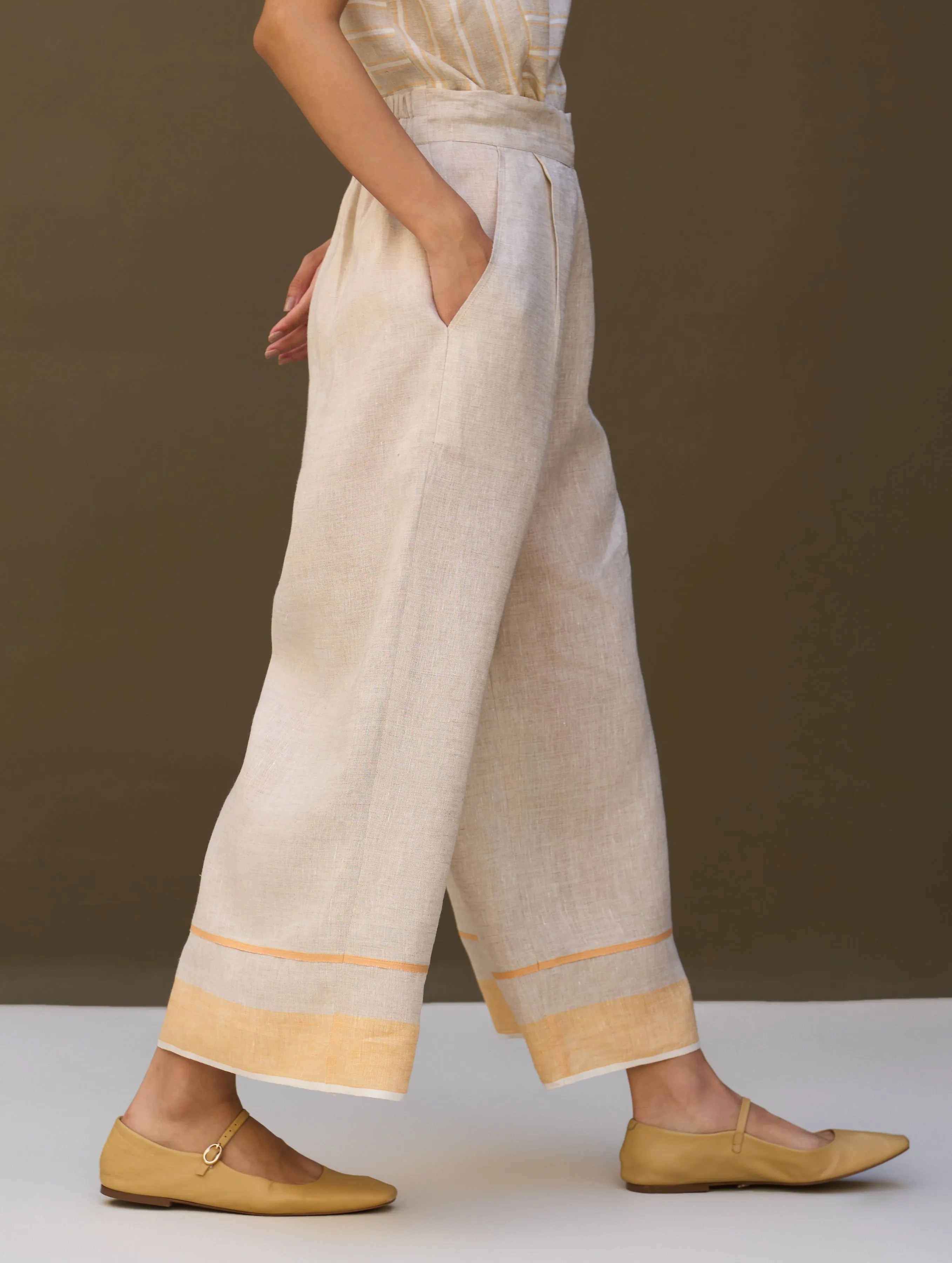 Yoshi Border Linen Co-ord Set - Natural