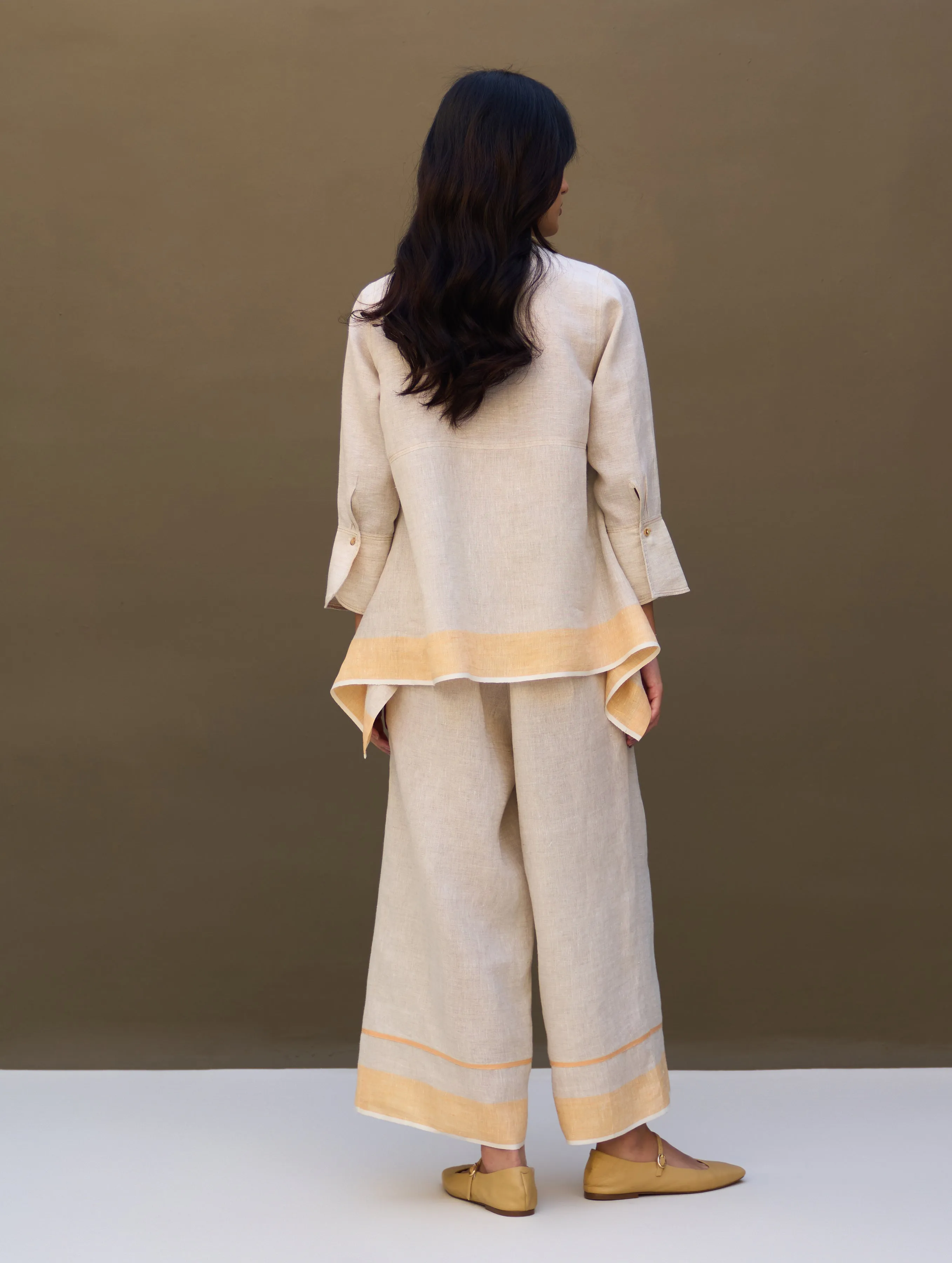 Yoshi Border Linen Co-ord Set - Natural