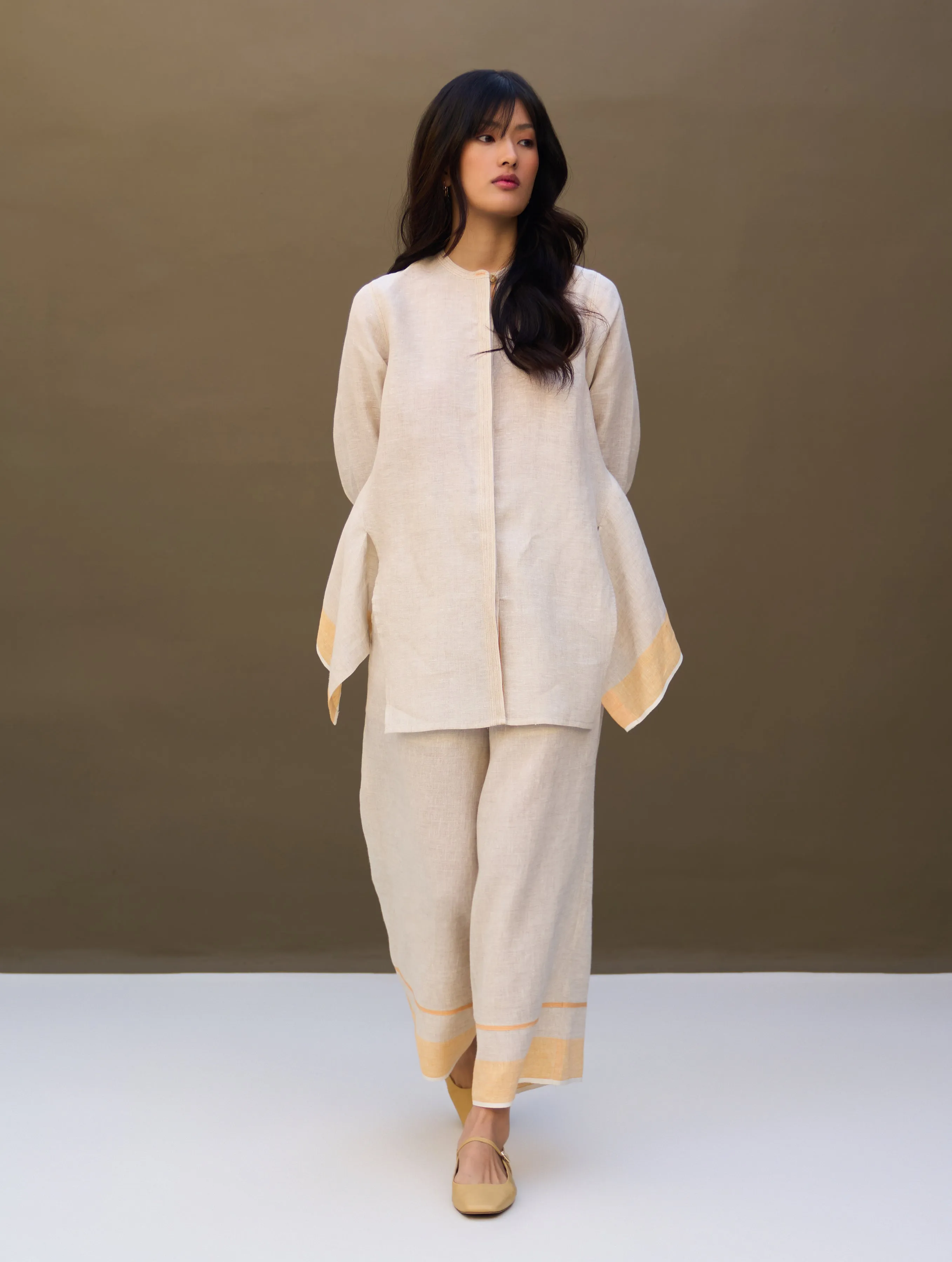 Yoshi Border Linen Co-ord Set - Natural