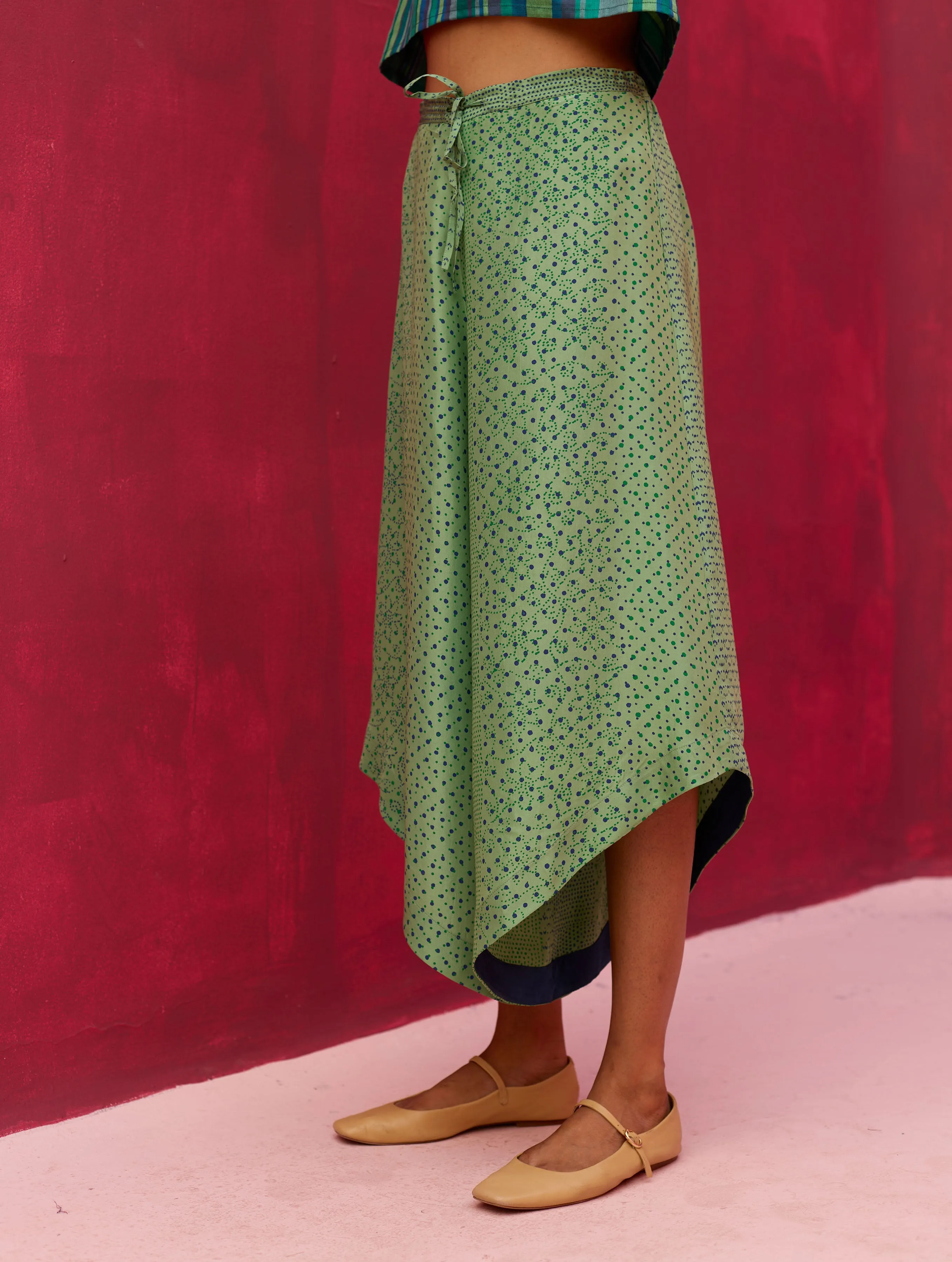 Zahira Block Printed Silk Pants - Peacock